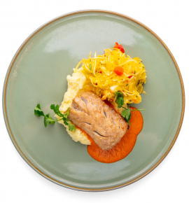 Grilled cod with roasted paprika sauce